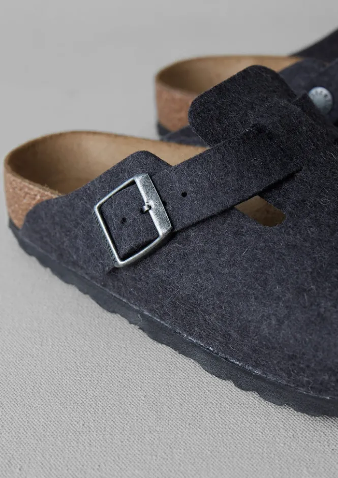 Slippers|Nightwear-TOAST Birkenstock Boston Felted Clogs Anthracite