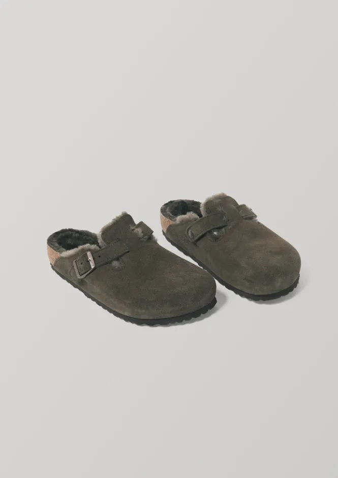Slippers|Nightwear-TOAST Birkenstock Boston Sheepskin Slippers Mocca