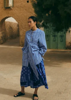 Skirts|Trousers-TOAST Block Print Batik Cotton Culottes AzuriteBlue