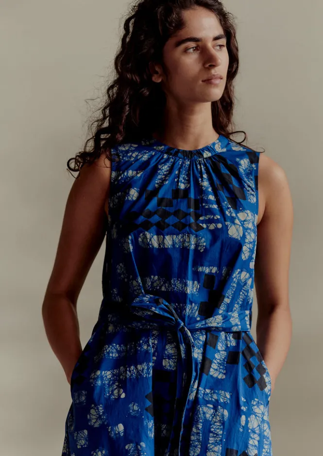 Dresses-TOAST Block Print Batik Poplin Dress AzuriteBlue