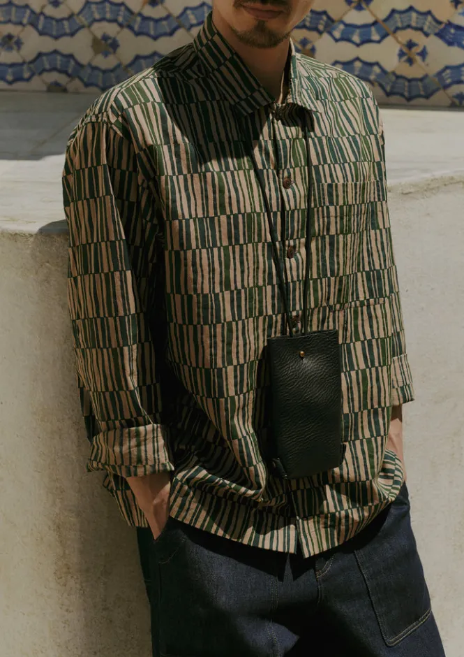 Shirts-TOAST Block Print Irregular Check Shirt GoldenSand