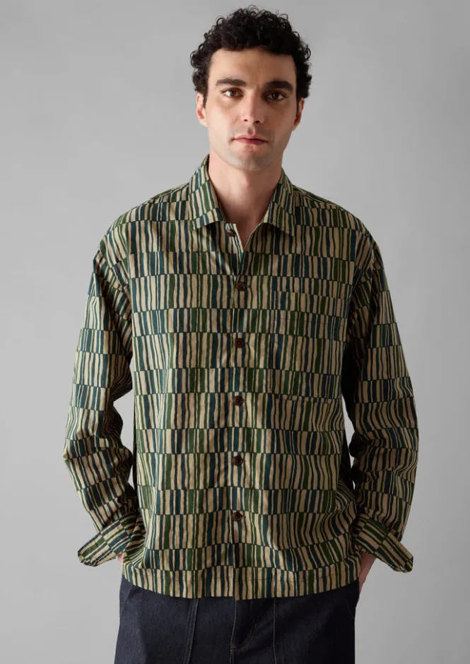Shirts-TOAST Block Print Irregular Check Shirt GoldenSand