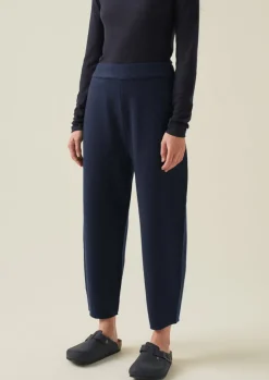 Loungewear|Trousers-TOAST Boiled Wool Pull On Trousers Navy
