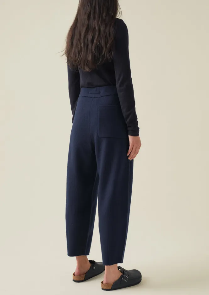 Loungewear|Trousers-TOAST Boiled Wool Pull On Trousers Navy