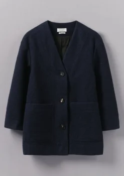 Coats & Jackets-TOAST Boiled Wool Short Coat Navy