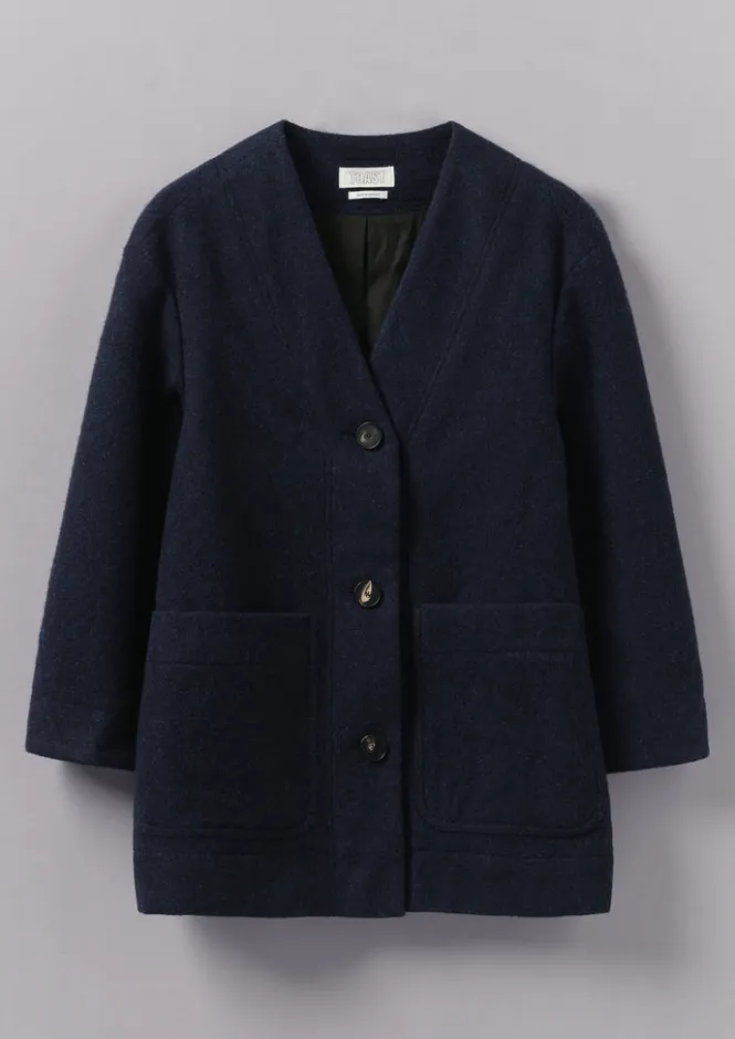 Coats & Jackets-TOAST Boiled Wool Short Coat Navy