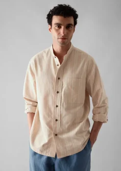 Shirts-TOAST Bold Stripe Grandad Shirt DesertPink