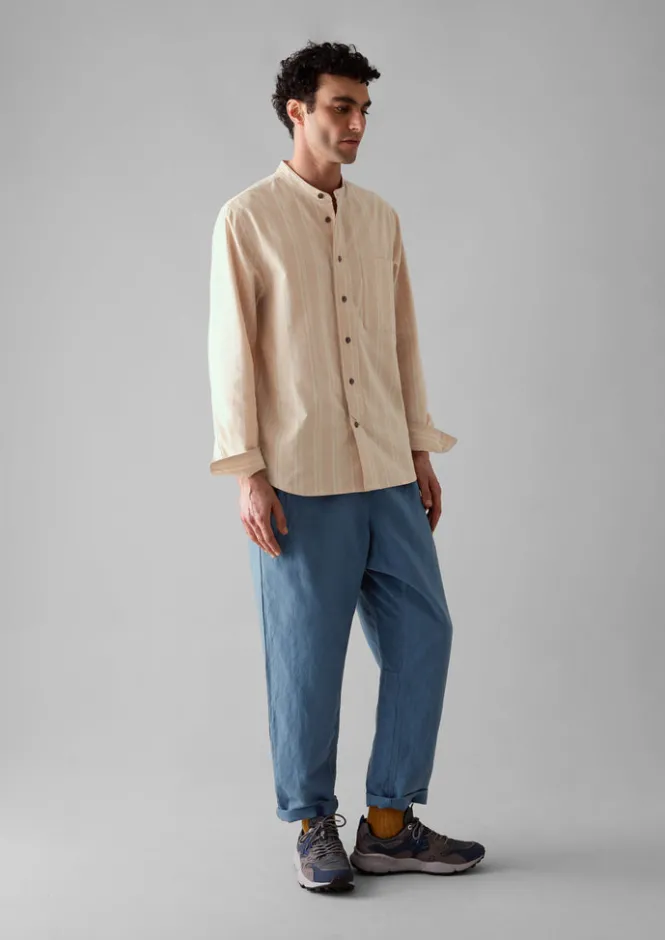 Shirts-TOAST Bold Stripe Grandad Shirt DesertPink