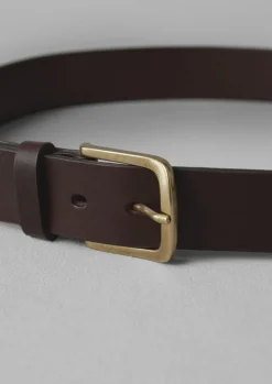 Bags & Belts-TOAST Brass Buckle Leather Belt DarkBrown