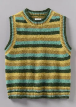 Knitwear-TOAST Brushed Alpaca Blend Stripe Tank OliveMulti