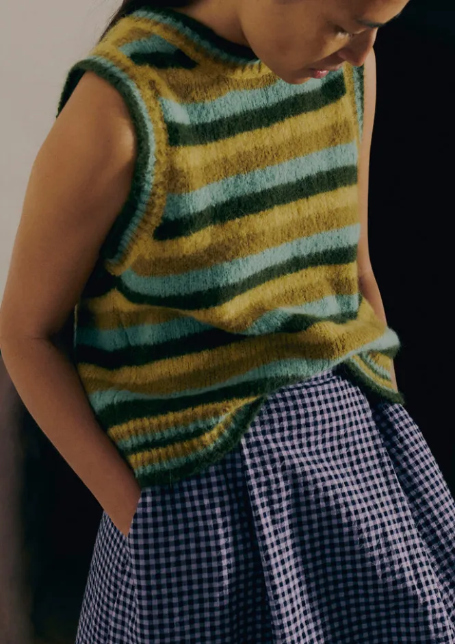 Knitwear-TOAST Brushed Alpaca Blend Stripe Tank OliveMulti