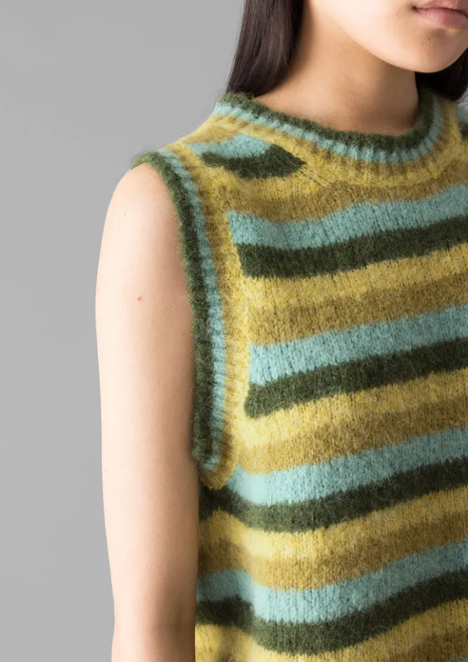 Knitwear-TOAST Brushed Alpaca Blend Stripe Tank OliveMulti