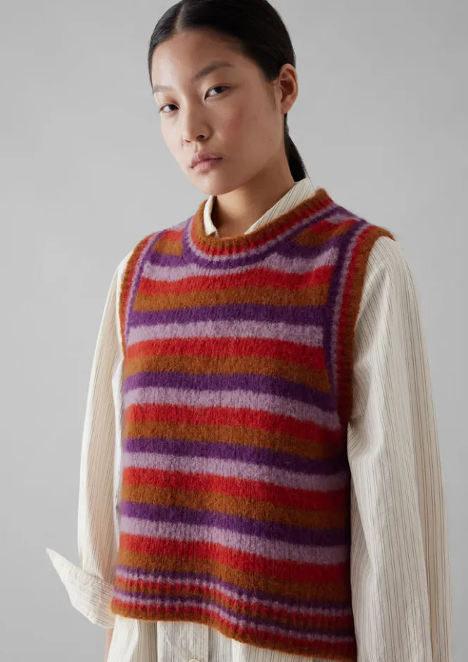 Knitwear-TOAST Brushed Alpaca Blend Stripe Tank AmethystMulti