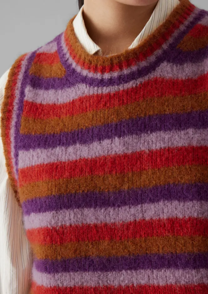 Knitwear-TOAST Brushed Alpaca Blend Stripe Tank AmethystMulti