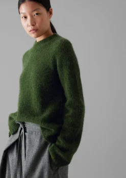 Knitwear-TOAST Brushed Alpaca High Neck Sweater MossGreen