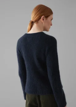 Knitwear-TOAST Brushed Alpaca High Neck Sweater Navy