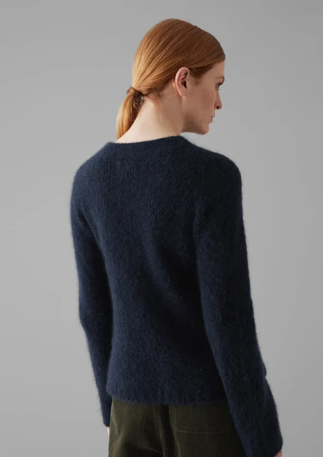 Knitwear-TOAST Brushed Alpaca High Neck Sweater Navy