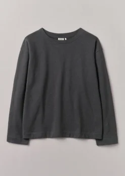 Loungewear|Tops & Tees-TOAST Brushed Cotton Hemp Wide Neck Sweater Charcoal