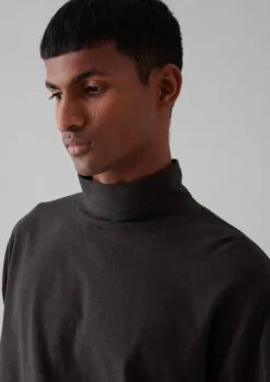 Loungewear|Tops & Tees-TOAST Brushed Cotton High Neck Lounge Top Bark