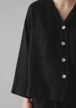 Linen|Loungewear-TOAST Brushed Cotton Linen Herringbone Top Slate