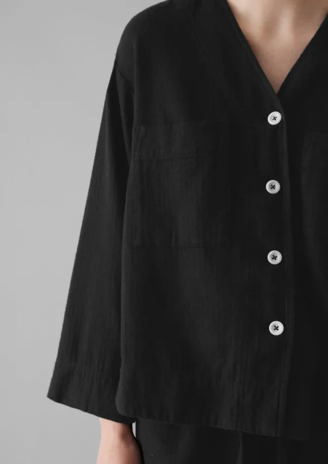 Linen|Loungewear-TOAST Brushed Cotton Linen Herringbone Top Slate