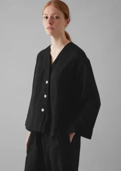 Linen|Loungewear-TOAST Brushed Cotton Linen Herringbone Top Slate