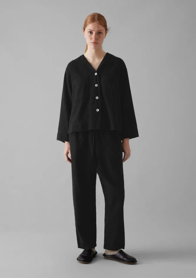Linen|Loungewear-TOAST Brushed Cotton Linen Herringbone Top Slate