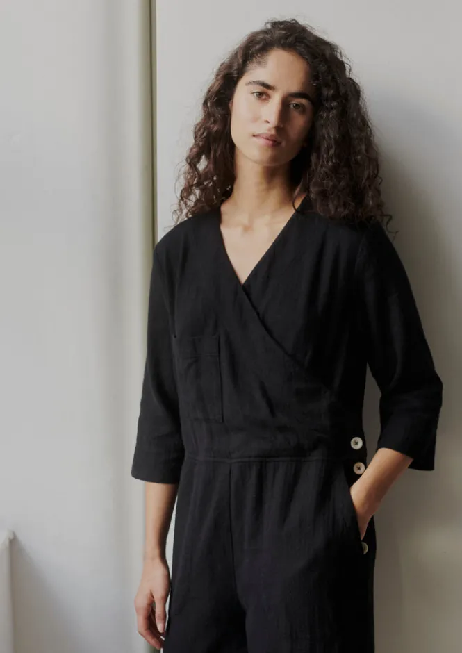 Linen|Loungewear-TOAST Brushed Cotton Linen Herringbone Jumpsuit Slate