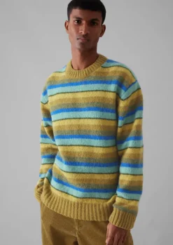 Knitwear-TOAST Brushed Stripe Sweater MustardMulti