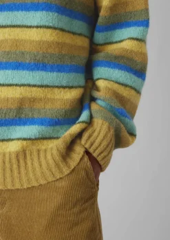 Knitwear-TOAST Brushed Stripe Sweater MustardMulti