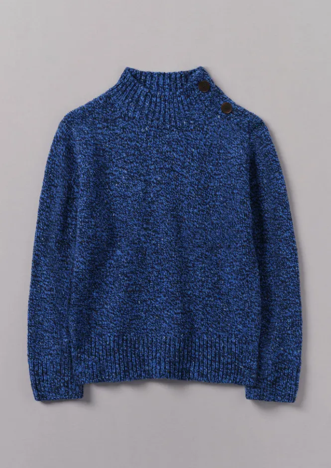 Knitwear-TOAST Button Shoulder Marled Donegal Wool Sweater BlueMarl