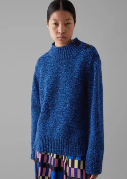 Knitwear-TOAST Button Shoulder Marled Donegal Wool Sweater BlueMarl