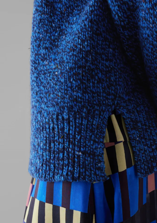 Knitwear-TOAST Button Shoulder Marled Donegal Wool Sweater BlueMarl
