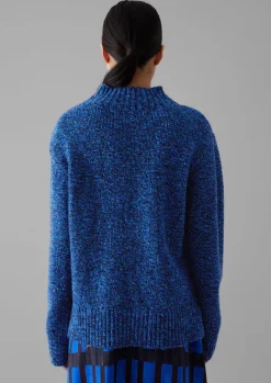 Knitwear-TOAST Button Shoulder Marled Donegal Wool Sweater BlueMarl