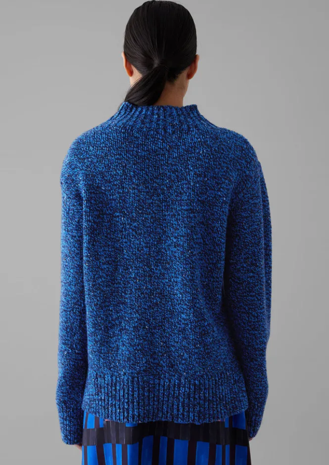 Knitwear-TOAST Button Shoulder Marled Donegal Wool Sweater BlueMarl