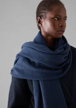 Hats, Scarves & Gloves-TOAST Cashmere Wool Wrap Scarf Navy