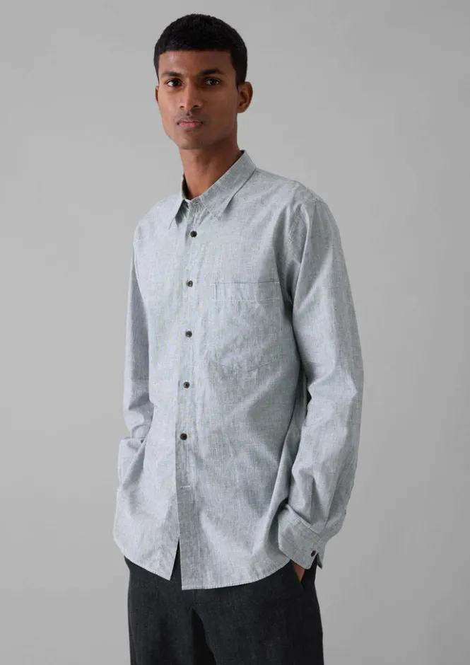 Linen|Workwear-TOAST Chambray Cotton Linen Shirt Charcoal