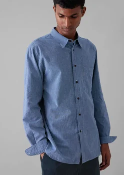 Linen|Workwear-TOAST Chambray Cotton Linen Shirt DustyNavy