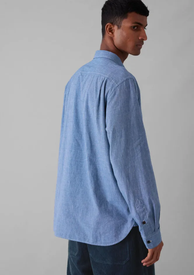 Linen|Workwear-TOAST Chambray Cotton Linen Shirt DustyNavy