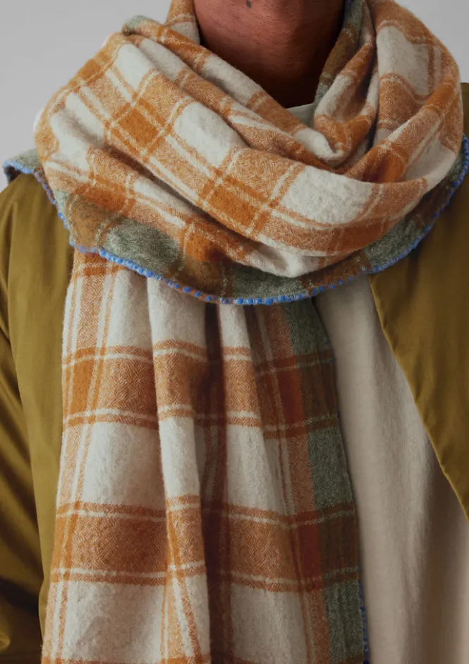 Hats, Scarves & Gloves-TOAST Check Boiled Wool Scarf Rust