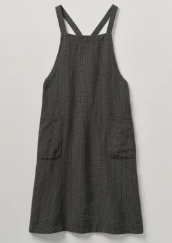 Aprons & Tea Towels-TOAST Check Linen Crossback Pinafore Apron Navy/Chestnut