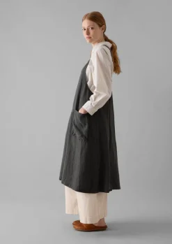 Aprons & Tea Towels-TOAST Check Linen Crossback Pinafore Apron Navy/Chestnut