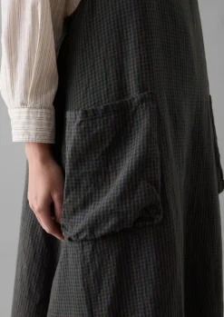 Aprons & Tea Towels-TOAST Check Linen Crossback Pinafore Apron Navy/Chestnut