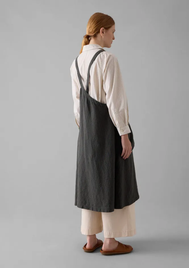 Aprons & Tea Towels-TOAST Check Linen Crossback Pinafore Apron Navy/Chestnut