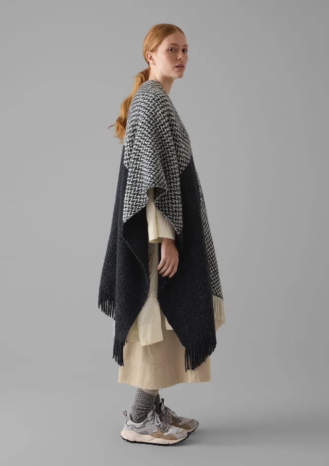 Hats, Scarves & Gloves|Knitwear-TOAST Check Merino Blend Wrap Slate/Ecru