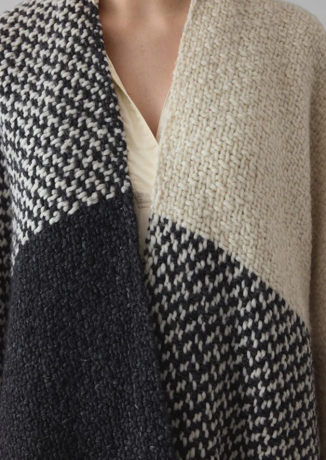 Hats, Scarves & Gloves|Knitwear-TOAST Check Merino Blend Wrap Slate/Ecru