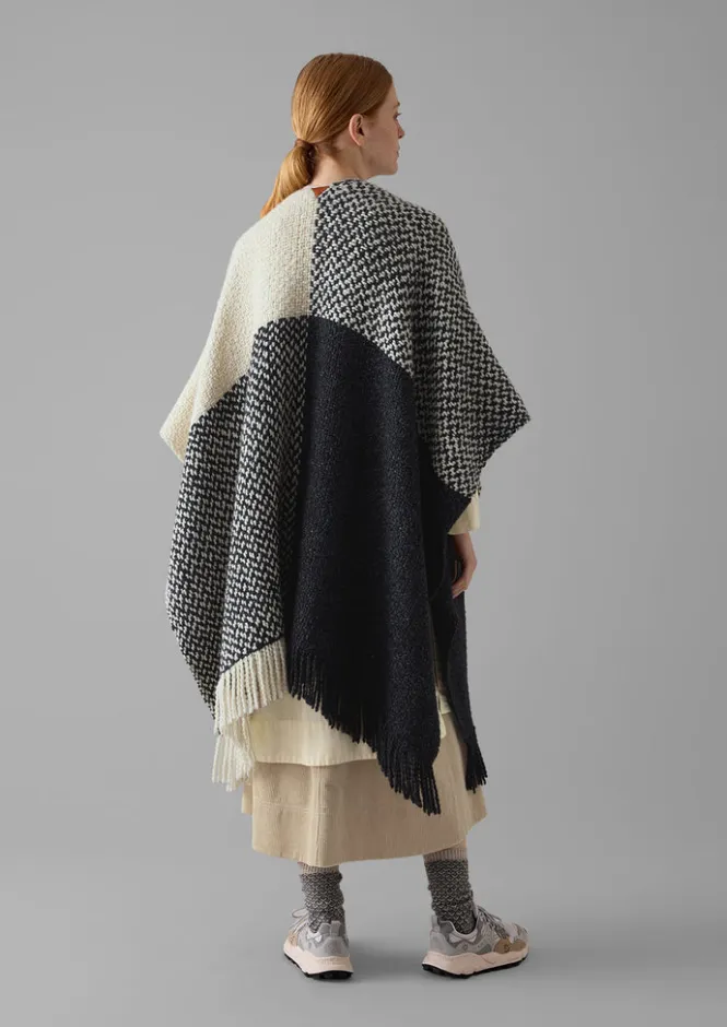 Hats, Scarves & Gloves|Knitwear-TOAST Check Merino Blend Wrap Slate/Ecru