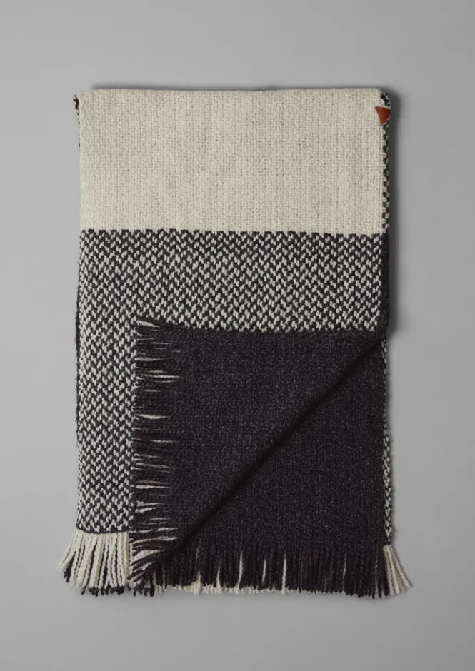 Hats, Scarves & Gloves|Knitwear-TOAST Check Merino Blend Wrap Slate/Ecru