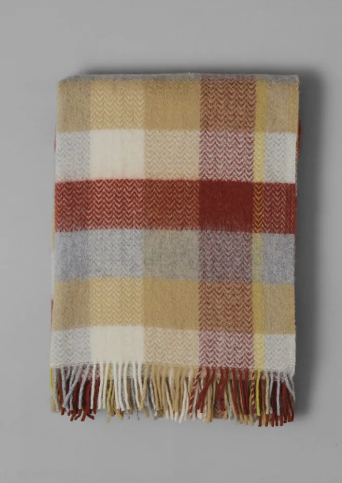 Textiles|Blankets & Throws-TOAST Chevron Check Wool Blanket Celery/Rust