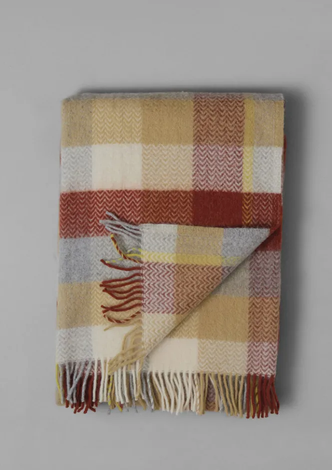 Textiles|Blankets & Throws-TOAST Chevron Check Wool Blanket Celery/Rust